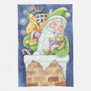 Süßes Weihnachten, Weihnachtsmann im Schornstein m Geschirrtuch