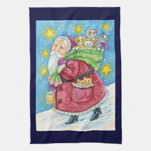 Süßes Weihnachten, Weihnachtsmann mit Kätzchen und Handtuch