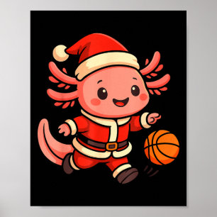 Süßes Weihnachts-Axolotl-Basketballspieler-Design Poster