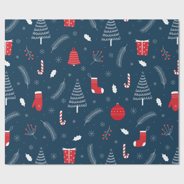 Süßes Weihnachts-Doodle-Muster Geschenkpapier (Flach)