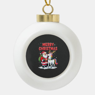 Süßes Weihnachts Einhorn Santa auf Einhorn Weihnac Keramik Kugel-Ornament