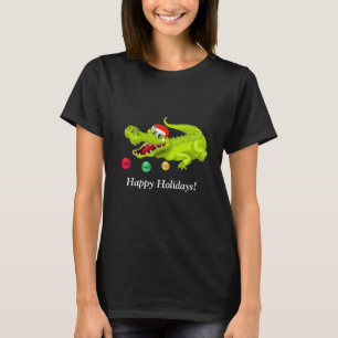 Süßes Weihnachts-Krokodil. Grüne, goldene und rote T-Shirt