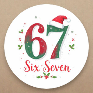 Süßes Weihnachts-Meme Sechs Sieben 67 6 7 Feiertag Runder Aufkleber