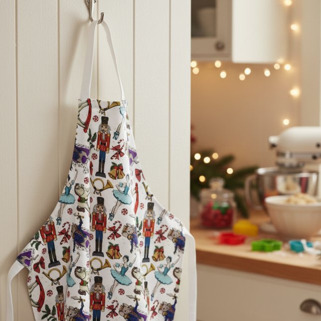 Süßes Weihnachts-Nussknacker-Ballett-Muster Schürze (Festive Nutcracker Ballet Christmas Holiday Baking Apron for Her. Whimsical Rust Hand Drawn Pattern)