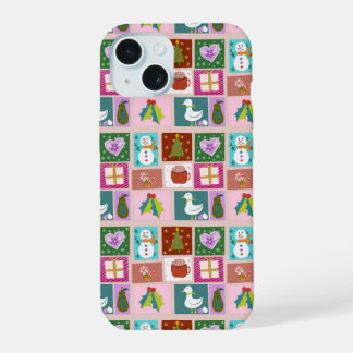 Süßes Weihnachts-Patchwork-Muster iPhone 15 Hülle