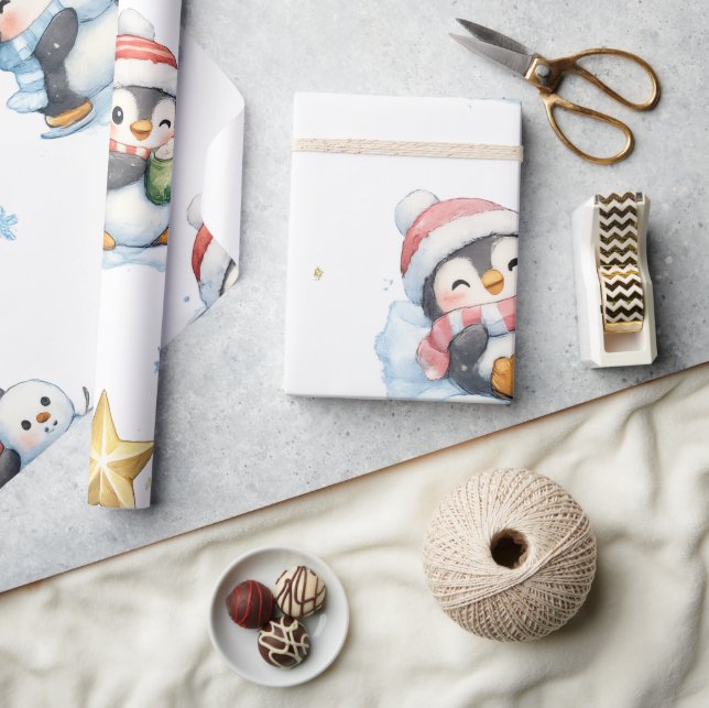 Süßes Weihnachts-Pinguin-Muster Geschenkpapier (Basteln)