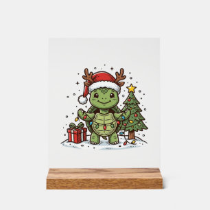 Süßes Weihnachts-Schildkröte Vintage Gravur Shirt Acrylschild