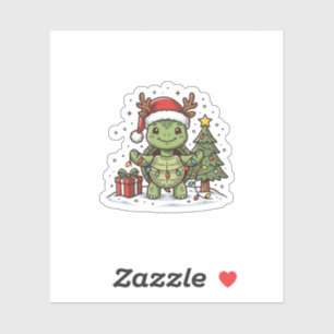 Süßes Weihnachts-Schildkröte Vintage Gravur Shirt Aufkleber
