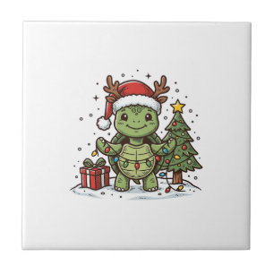 Süßes Weihnachts-Schildkröte Vintage Gravur Shirt Fliese