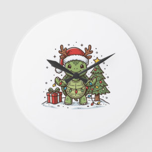 Süßes Weihnachts-Schildkröte Vintage Gravur Shirt Große Wanduhr