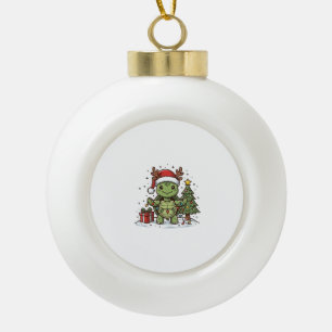 Süßes Weihnachts-Schildkröte Vintage Gravur Shirt Keramik Kugel-Ornament