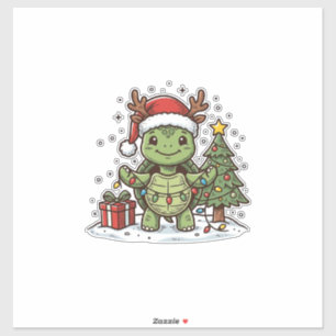 Süßes Weihnachts-Schildkröten-Shirt mit Vintage-Gr Aufkleber
