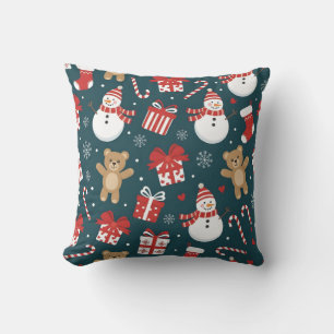 „Süßes Weihnachts-Schneemann- und Geschenke-Muster Kissen