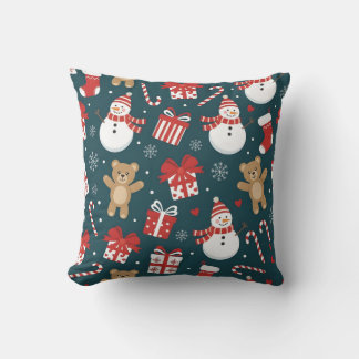 „Süßes Weihnachts-Schneemann- und Geschenke-Muster Kissen