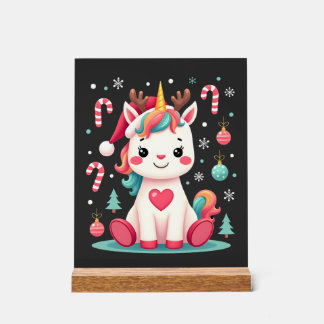 Süßes Weihnachts-Shirt Mädchen Frauen Xmas Einhorn Acrylschild