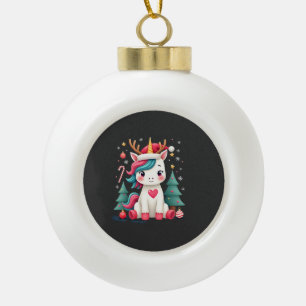 Süßes Weihnachts-Shirt Mädchen Frauen Xmas Einhorn Keramik Kugel-Ornament