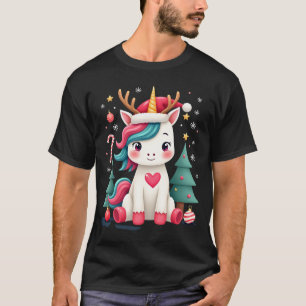 Süßes Weihnachts-Shirt Mädchen Frauen Xmas Einhorn T-Shirt