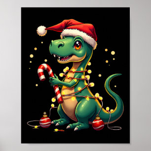 Süßes Weihnachts-T-Rex-Shirt Dinosaurier Lichter u Poster