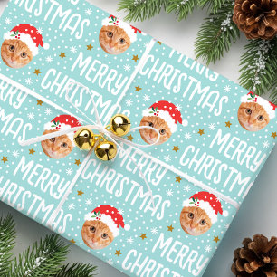 Süßes Weihnachtsgesicht-in-einem-Loch Haustierfoto Geschenkpapier