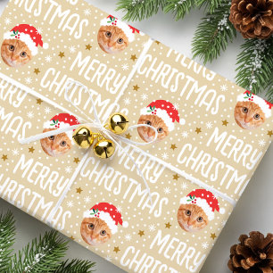 Süßes Weihnachtsgesicht-in-einem-Loch-Haustierfoto Geschenkpapier
