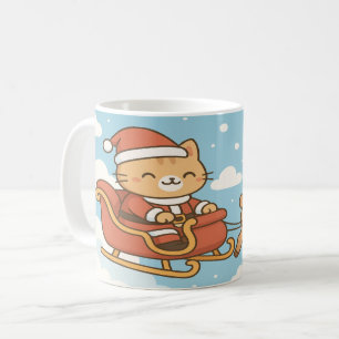Süßes Weihnachtskatze-Flugschlitten-Weihnachts-Tas Kaffeetasse