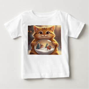 Süßes Weihnachtskatze-Hält-Schneekugel-Kunst-Baby- Baby T-shirt