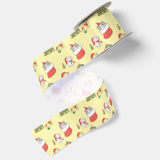 Süßes Weihnachtskatzen-Muster – Festliches Feierta Satinband