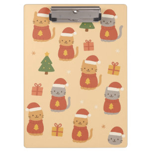 Süßes Weihnachtskatzenmuster – Kawaii Festive Cats Klemmbrett
