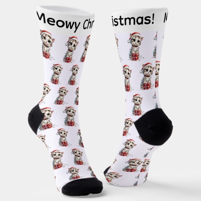 Süßes Weihnachtskitten auf Geschenkbox Socken (Gewinkelt)