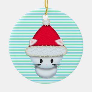 Süßes Weihnachtskitten mit Santa-Hut Keramikornament