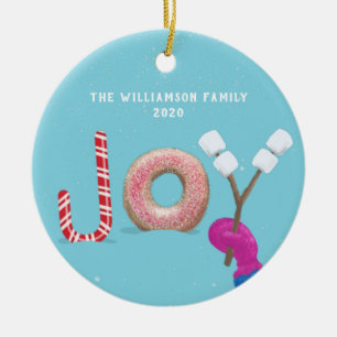 Süßes Weihnachtslied Candy Donut Marshmallow Blue Keramik Ornament