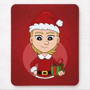 Süßes Weihnachtsmädchen mit kurzen blonden Haaren Mousepad