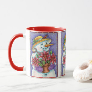 Süßes Weihnachtsmädchen Schneemann mit Poinsettie Tasse