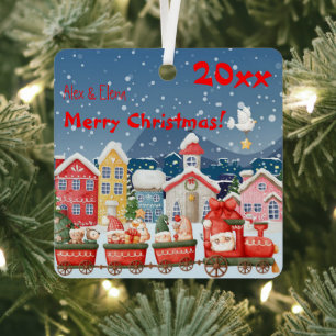 Süßes Weihnachtsmann-Schnee-Foto Metall-Quadrat-Or Ornament Aus Metall