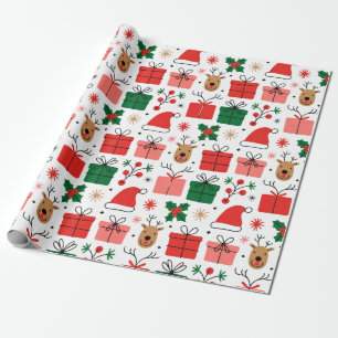 Süßes Weihnachtsmuster mit Geschenken, Rentieren Geschenkpapier