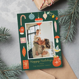 Süßes Weihnachtsornament Familienfoto Urlaub Folien Feiertagskarte