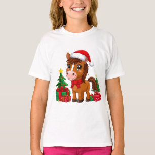 Süßes Weihnachtspferd mit Santa-Hut T-Shirt