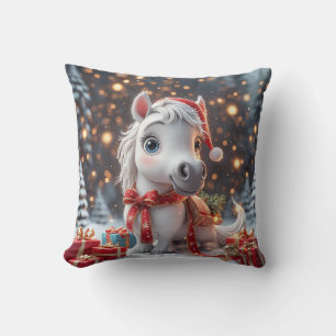 Süßes Weihnachtspony mit Santa-Hut Kissen