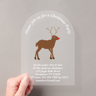 Süßes Weihnachtsrentier mit roter Nase individuell Acryleinladungen