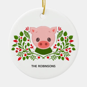 Süßes Weihnachtsschwein-Foto Keramik Ornament