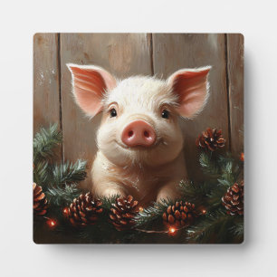 Süßes Weihnachtsschwein Rustikale Malerei Fotoplatte