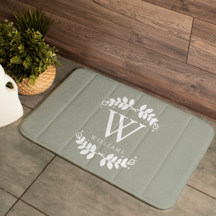 Süßes weises Grün-Monogramm Badematte