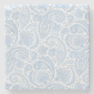 Süßes weißes blaues Paisleymuster Steinuntersetzer