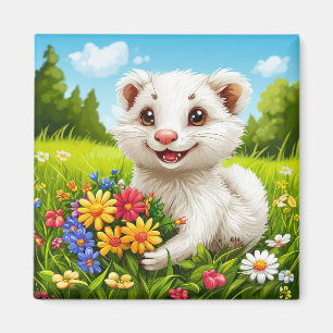 🐾 Süßes weißes Frettchen Cartoon Kühlschrankmagne Magnet