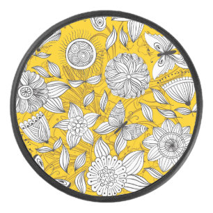 Süßes weißes gelbes florales abstraktes Design Eishockey Puck