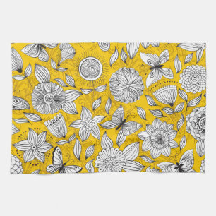 Süßes weißes gelbes florales abstraktes Design Küchentuch