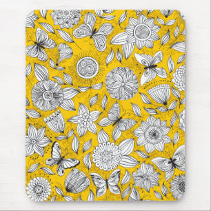 Süßes weißes gelbes florales abstraktes Design Mousepad