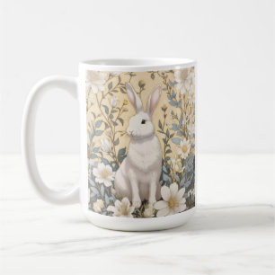 Süßes weißes Kaninchen Pastellgelbe Blumen Kaffeetasse