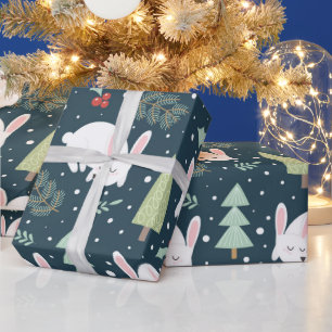Süßes Weißes Kaninchen Waldthemen-Weihnachten Geschenkpapier