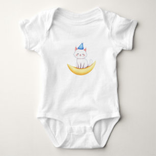 Süßes weißes Kätzchen auf Mond T-Shirt Baby Strampler